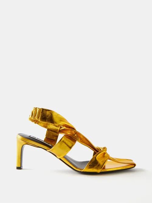 Knotted-strap Metallic-leather Sandals - Womens - Gold