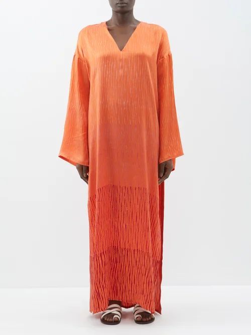 Leto Shibori-dyed Silk Maxi Dress - Womens - Red Orange