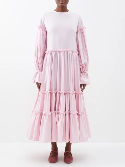 Madeleine Ruffled-trim Upcycled Cotton Dress - Womens - Light Pink