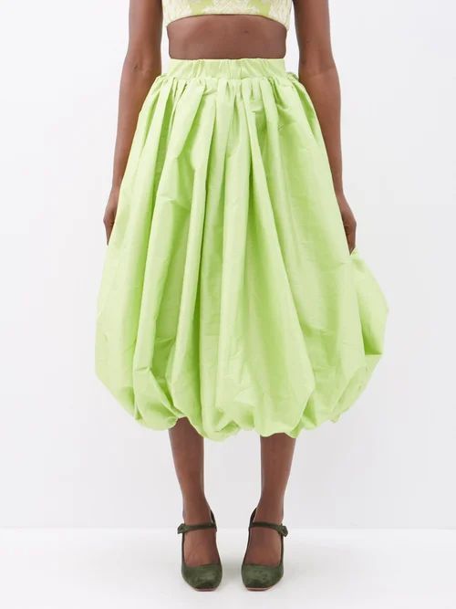 Nina Voluminous Upcycled Taffeta Midi Skirt - Womens - Green