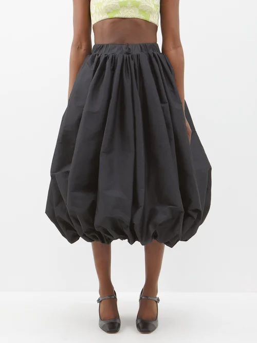 Nina Voluminous Upcycled Taffeta Midi Skirt - Womens - Black