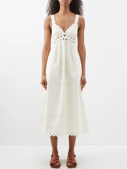Ryleigh Ric Rac-trim Scalloped Cotton Dress - Womens - Ivory