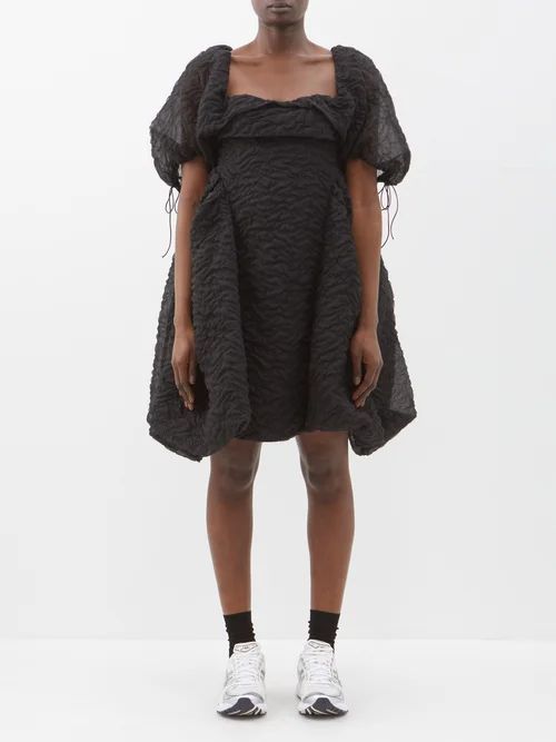 Sidra Puffed-sleeve Matelassé Dress - Womens - Black