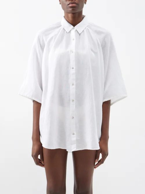La Ponche Gathered Linen And Cotton-voile Shirt - Womens - White
