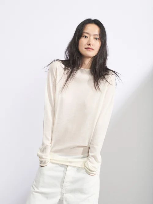 Raw-trim Responsible Merino-wool Crew-neck Sweater - Womens - Ivory