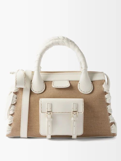 Edith Medium Linen And Leather Bag - Womens - White