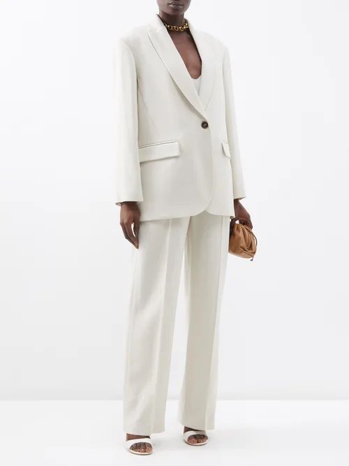 Single-breasted Twill Suit Jacket - Womens - Light Beige