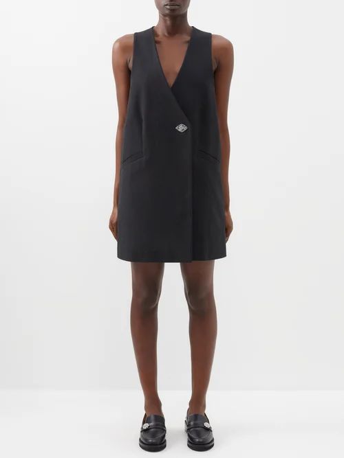 Wrap-front V-neck Wool Mini Dress - Womens - Black