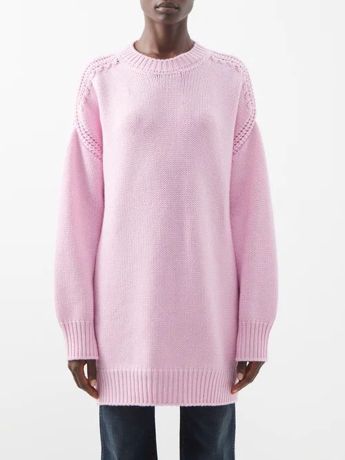 Open-side Oversized Cashmere Sweater - Womens - Light Pink