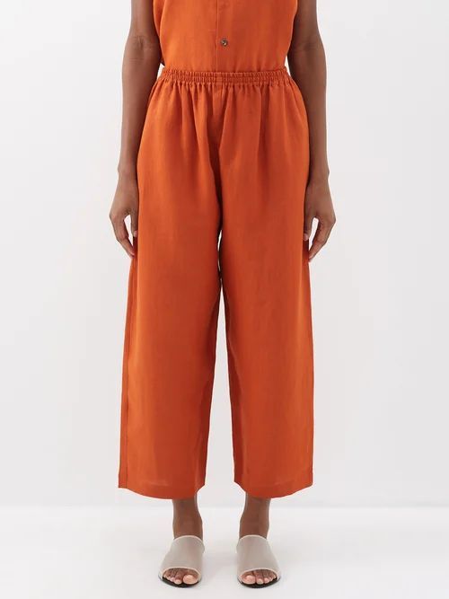Elasticated-waist Linen Trousers - Womens - Orange