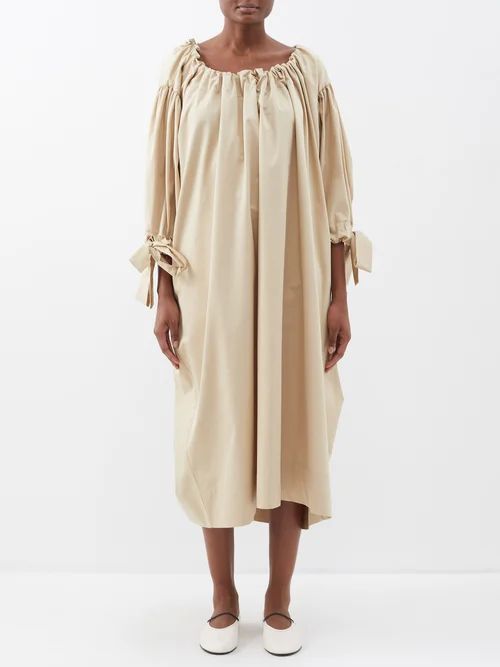 Kate Ruffled Upcycled-cotton Midi Dress - Womens - Camel