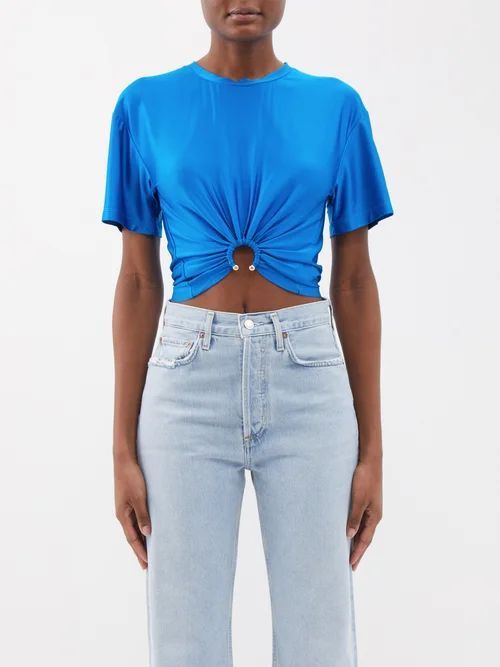 Ruched Jersey Cropped T-shirt - Womens - Bright Blue