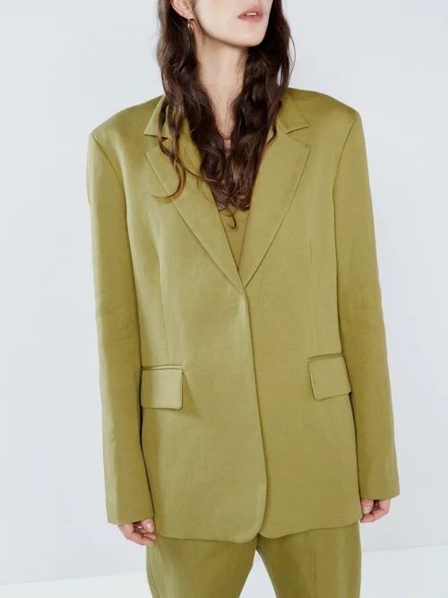 Relaxed Ramie And Cotton-blend Suit Jacket - Womens - Green
