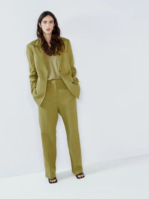 Relaxed Ramie And Cotton-blend Tailored Trouser - Womens - Green