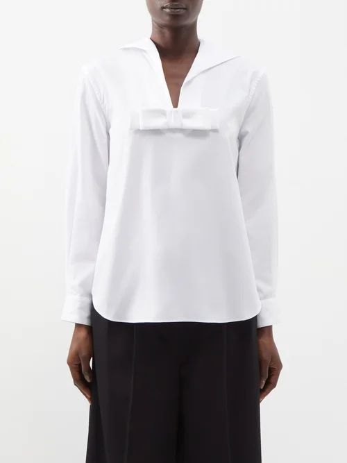 Bow Sailor-collar Cotton Shirt - Womens - White