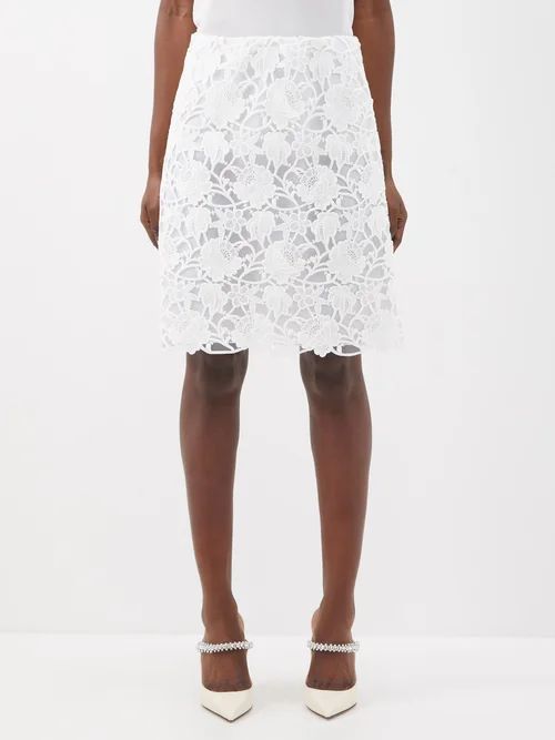 Mid-rise Cotton-blend Macramé Lace Mini Skirt - Womens - Ivory