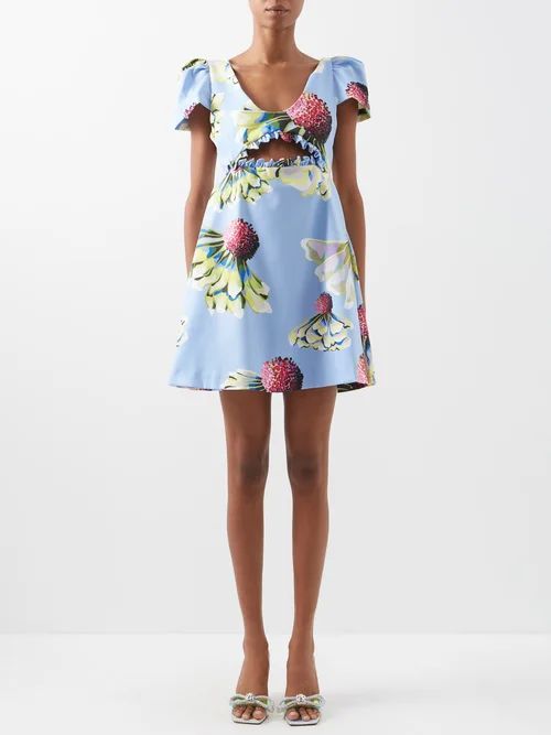Judith Floral-print Taffeta Mini Dress - Womens - Blue Multi