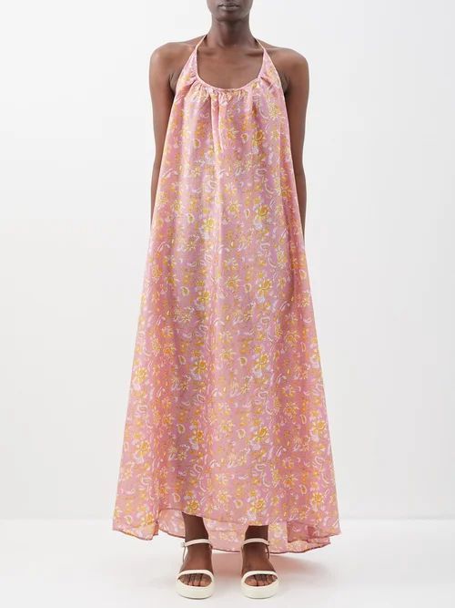 Stella Floral-print Silk-habotai Dress - Womens - Pink Multi