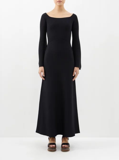 Shar Off-the-shoulder Merino-blend Knitted Dress - Womens - Black