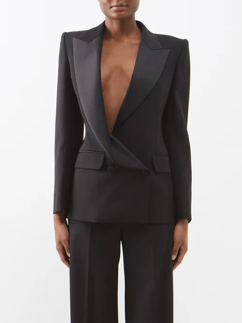 Asymmetric-lapel Wool Suit Jacket - Womens - Black