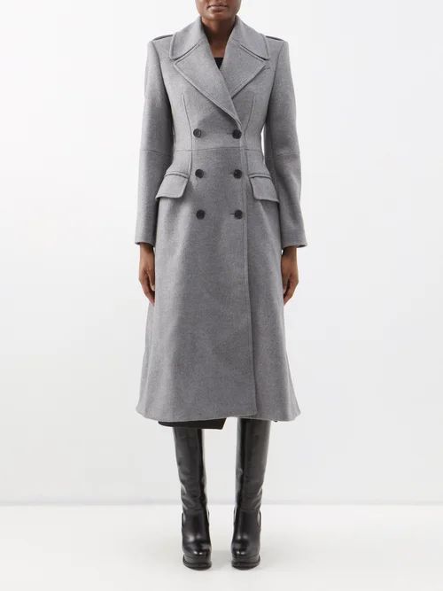 Double-breasted Felted Wool-blend Coat - Womens - Grey