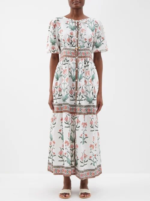 Camilla Floral-print Linen Maxi Dress - Womens - White Multi