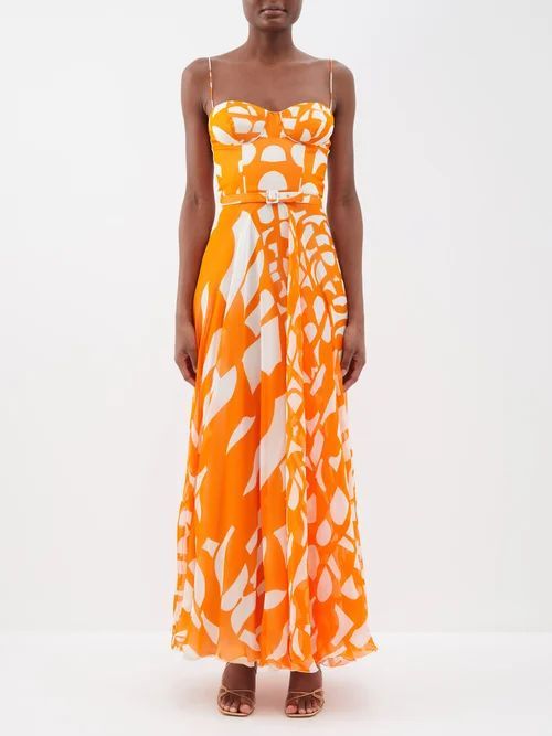 Capri Printed Silk-chiffon Maxi Dress - Womens - Orange Print