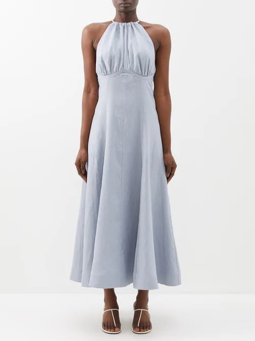 Chelsea Halterneck Linen Dress - Womens - Light Blue