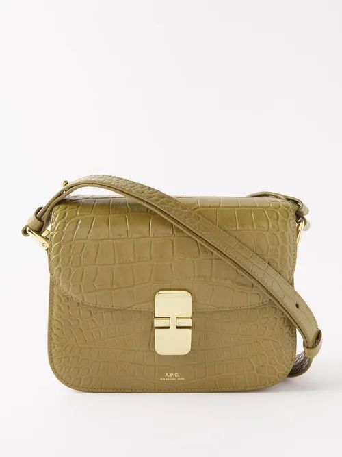 Grace Small Croc-effect Leather Cross-body Bag - Womens - Khaki