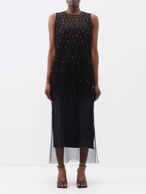 Rohe Beaded Tulle Midi Dress - Womens - Black