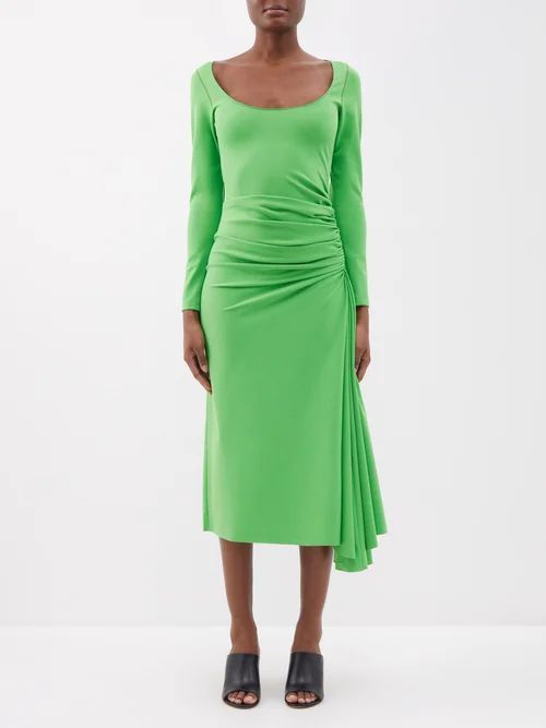 Side-draped Stretch-jersey Midi Dress - Womens - Green