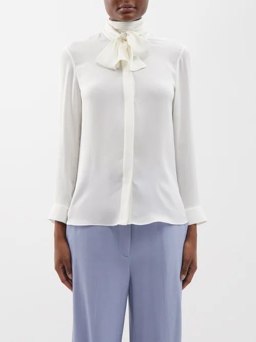 Tash Pussy-bow Silk-georgette Shirt - Womens - Cream
