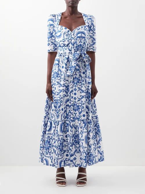 Esme Sweetheart Printed-cotton Dress - Womens - Blue White