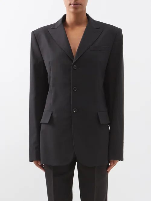 Ruched-strap Wool-blend Jacket - Womens - Black