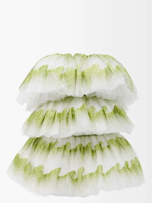 Ruched Tulle Mini Dress - Womens - Green White