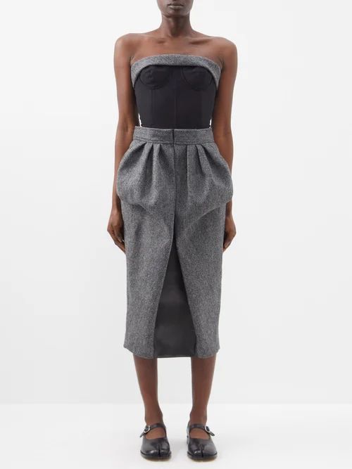 Peplum Wool-herringbone Bustier Dress - Womens - Black Grey