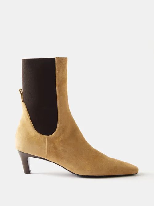 The Mid Heel 60 Suede Ankle Boots - Womens - Beige