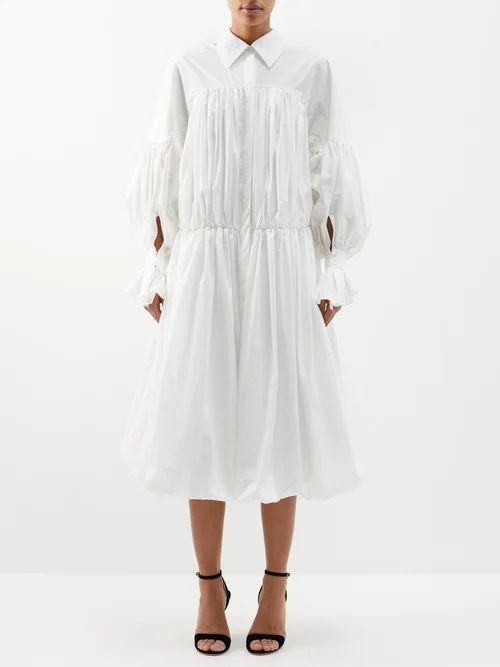 Colleen Pleated-cotton Midi Shirt Dress - Womens - White