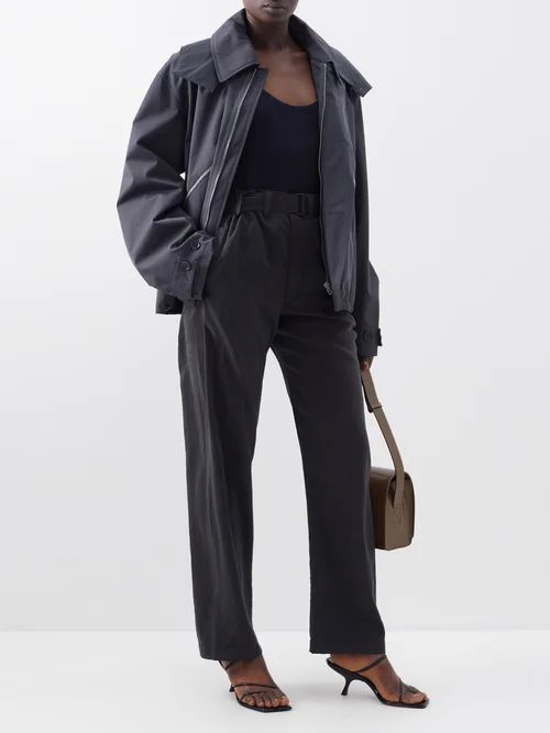Layered-collar Zipped Cotton-twill Jacket - Womens - Dark Grey