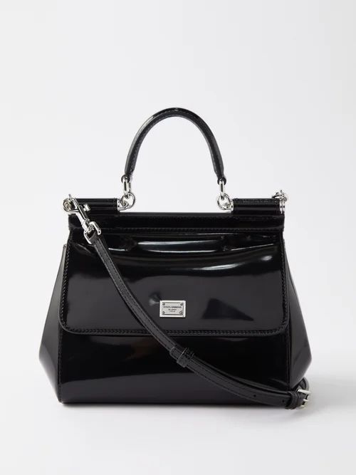 Sicily Small Patent-leather Handbag - Womens - Black