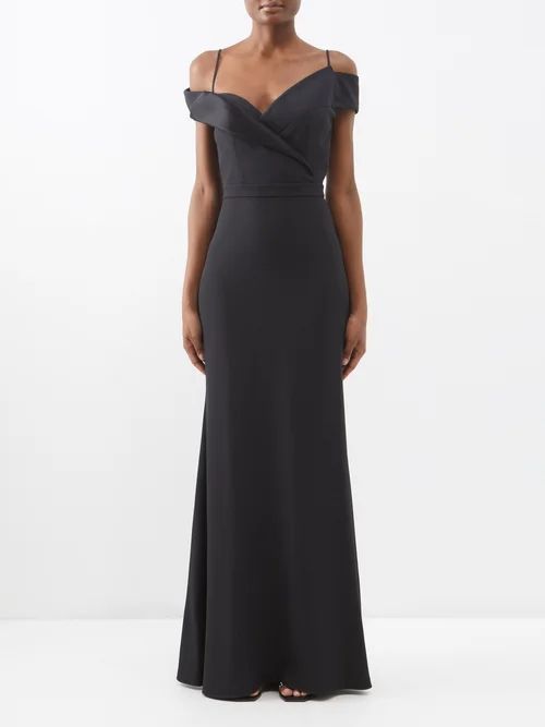 Off-the-shoulder Crepe Gown - Womens - Black