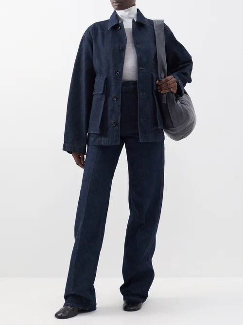 Oversized-pocket Denim Jacket - Womens - Dark Blue