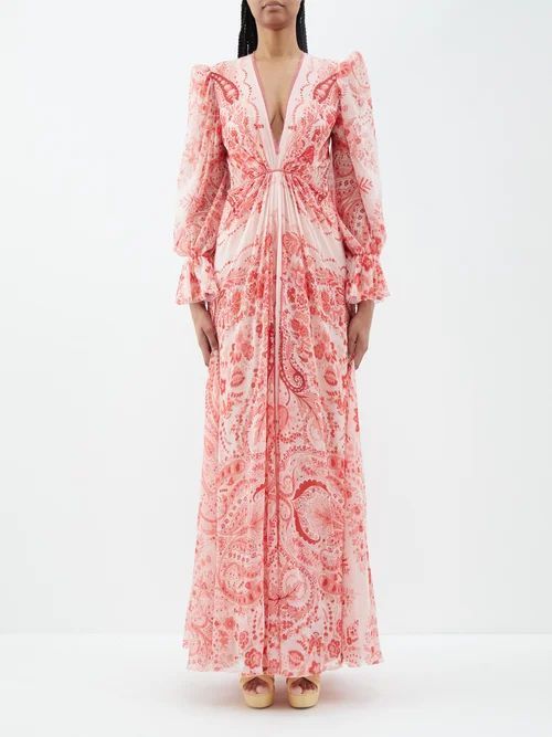 Paisley-print Silk Maxi Dress - Womens - Pink Multi
