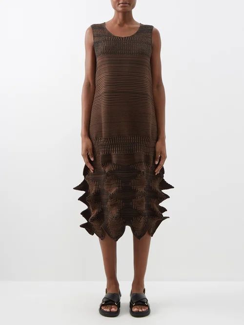 Asymmetric Spiked Jersey Midi Dress - Womens - Dark Brown