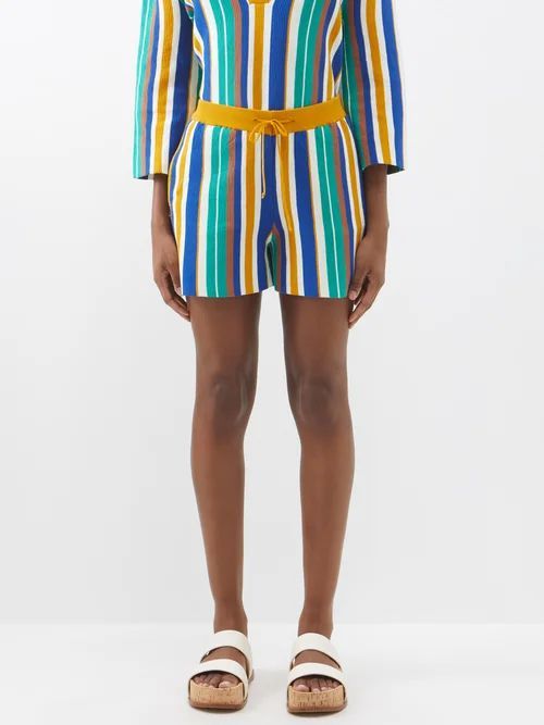 Bay Striped Ribbed-cotton Shorts - Womens - Multi Stripe