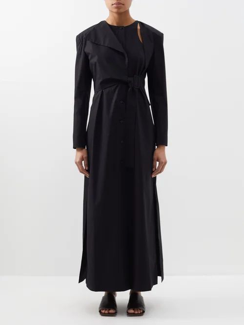Detachable-jacket Cotton-poplin Maxi Dress - Womens - Black