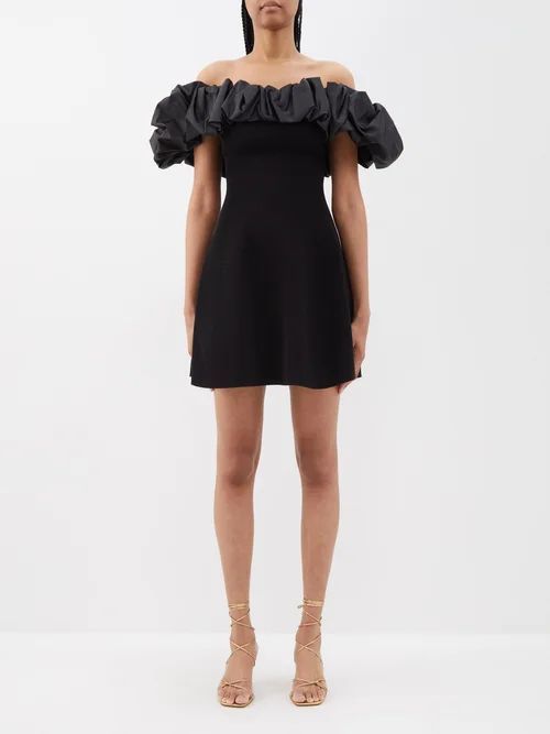 Eldora Ruffle-neck Mini Dress - Womens - Black