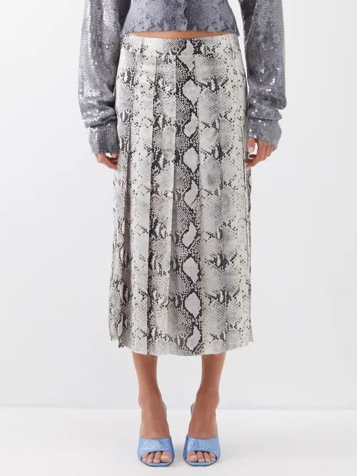 Nimue Python-print Satin Midi Skirt - Womens - Grey Multi