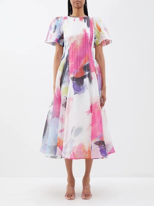 Nova Abstract-print Pintucked Organza Dress - Womens - Multi