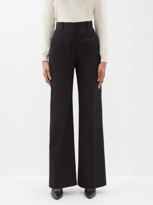Organic-cotton Blend Wide-leg Trousers - Womens - Black